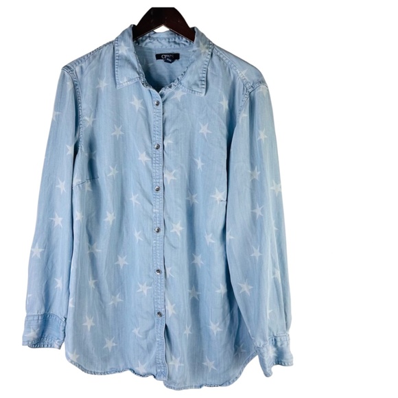Ralph Lauren Chaps Shirt Top Blouse Button Down 2X XXL 18 20 Stars Chambray Blue - Picture 2 of 5